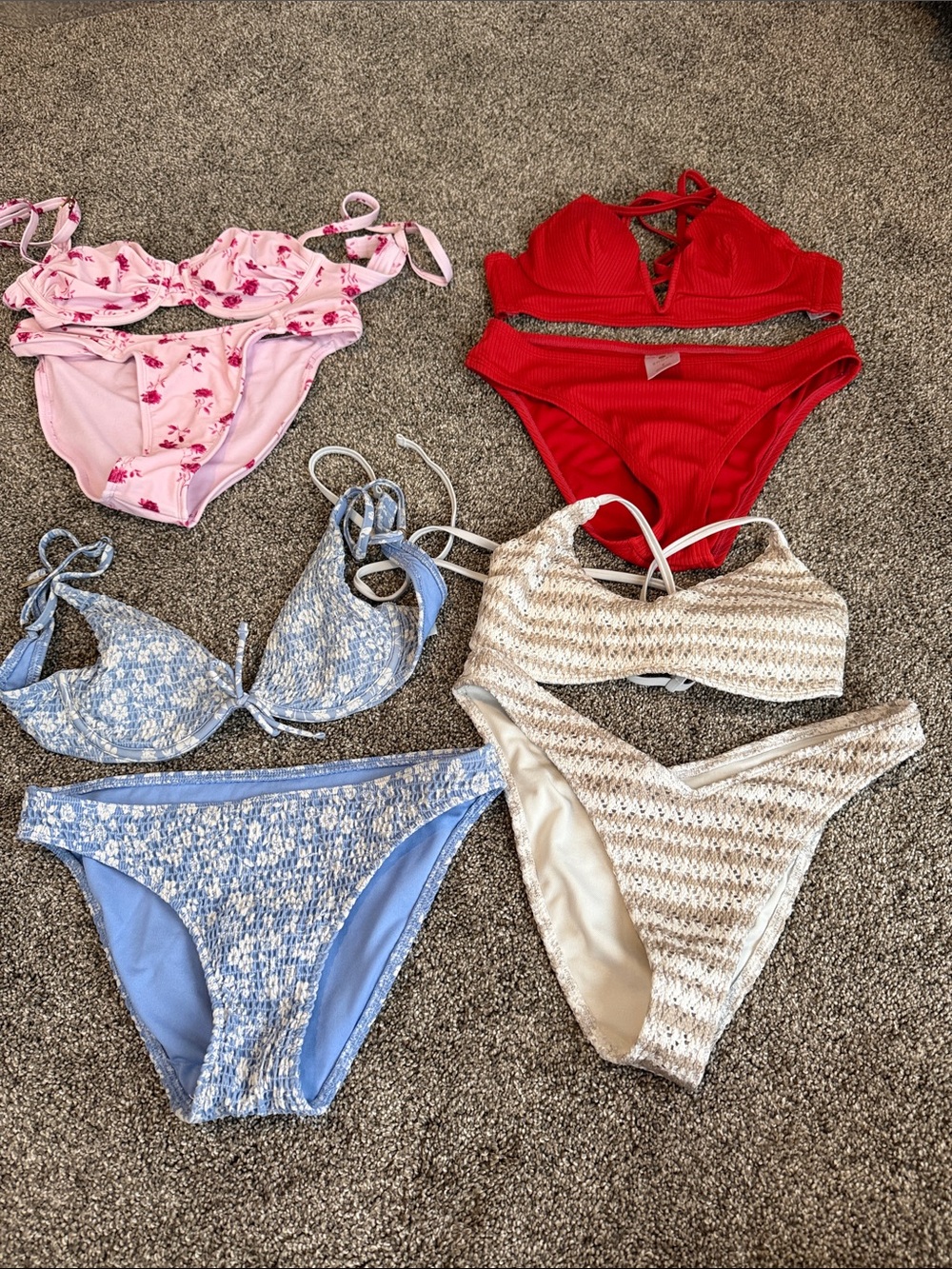 Hollister Light Blue& Cream Textured Bikini and shade& shore pink and red bikini